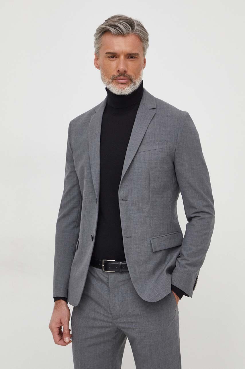 Levně Vlněná bunda Calvin Klein šedá barva, K10K112935
