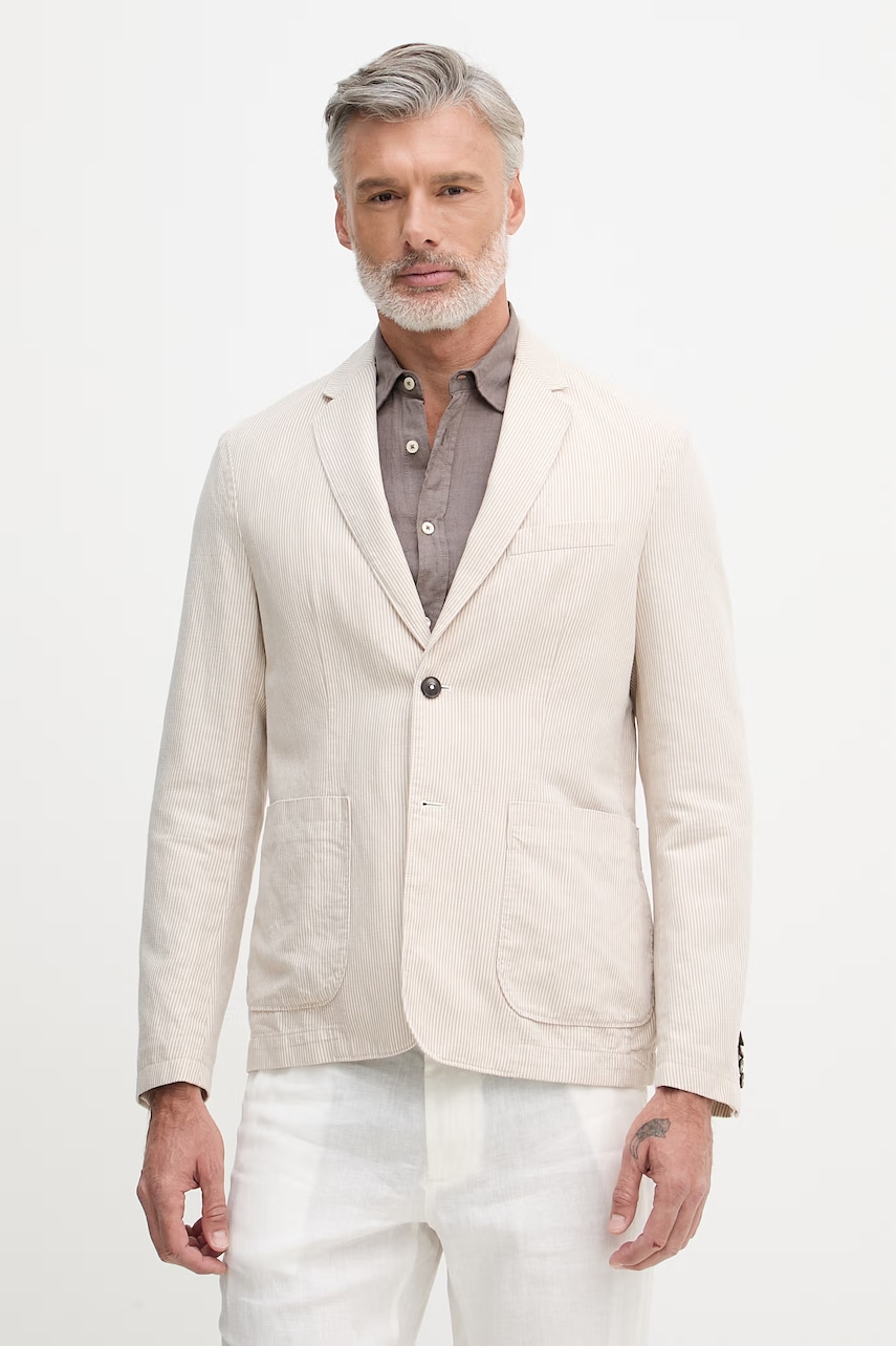 United Colors of Benetton sacou cu un singur rând de nasturi bărbătesc cu amestec de in