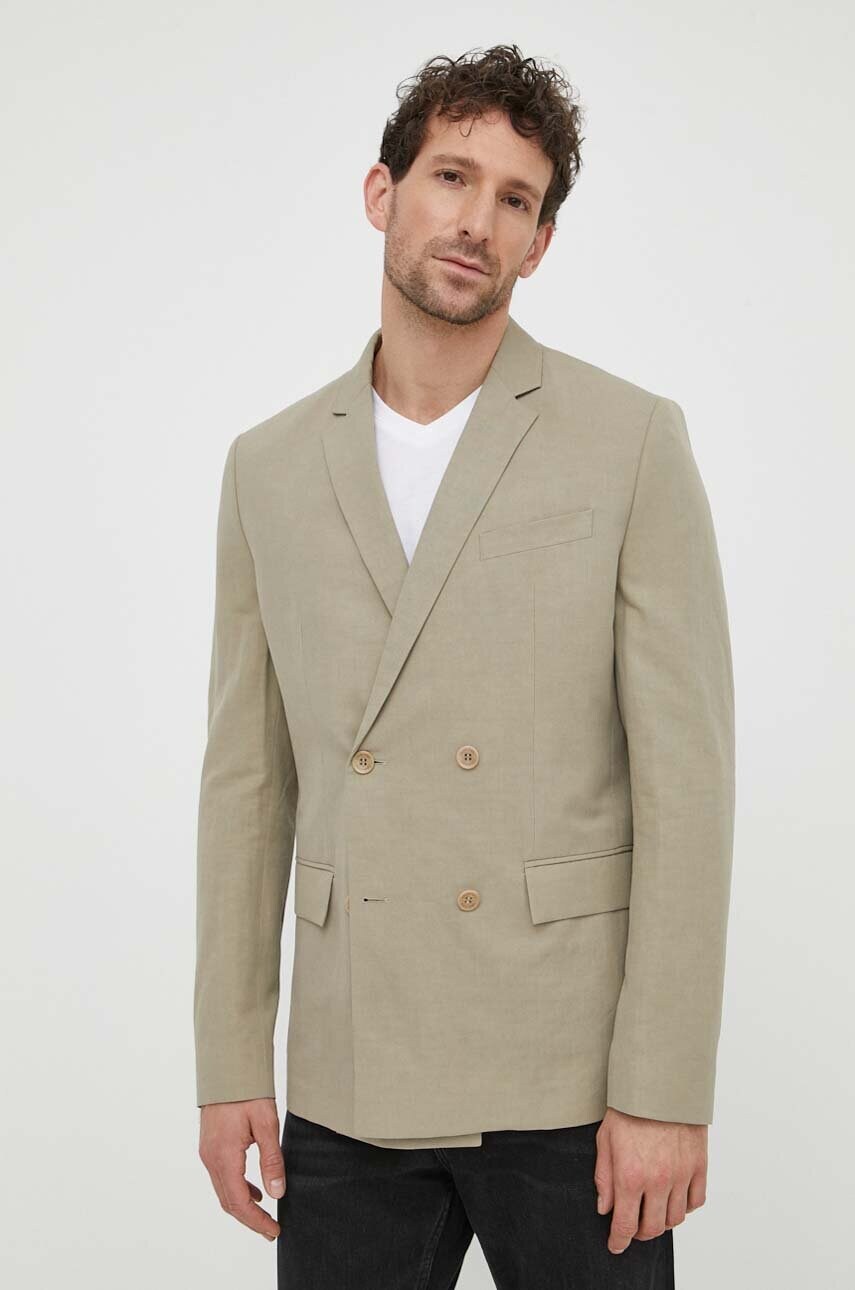 Levně Sako s příměsí lnu Calvin Klein béžová barva, K10K112649