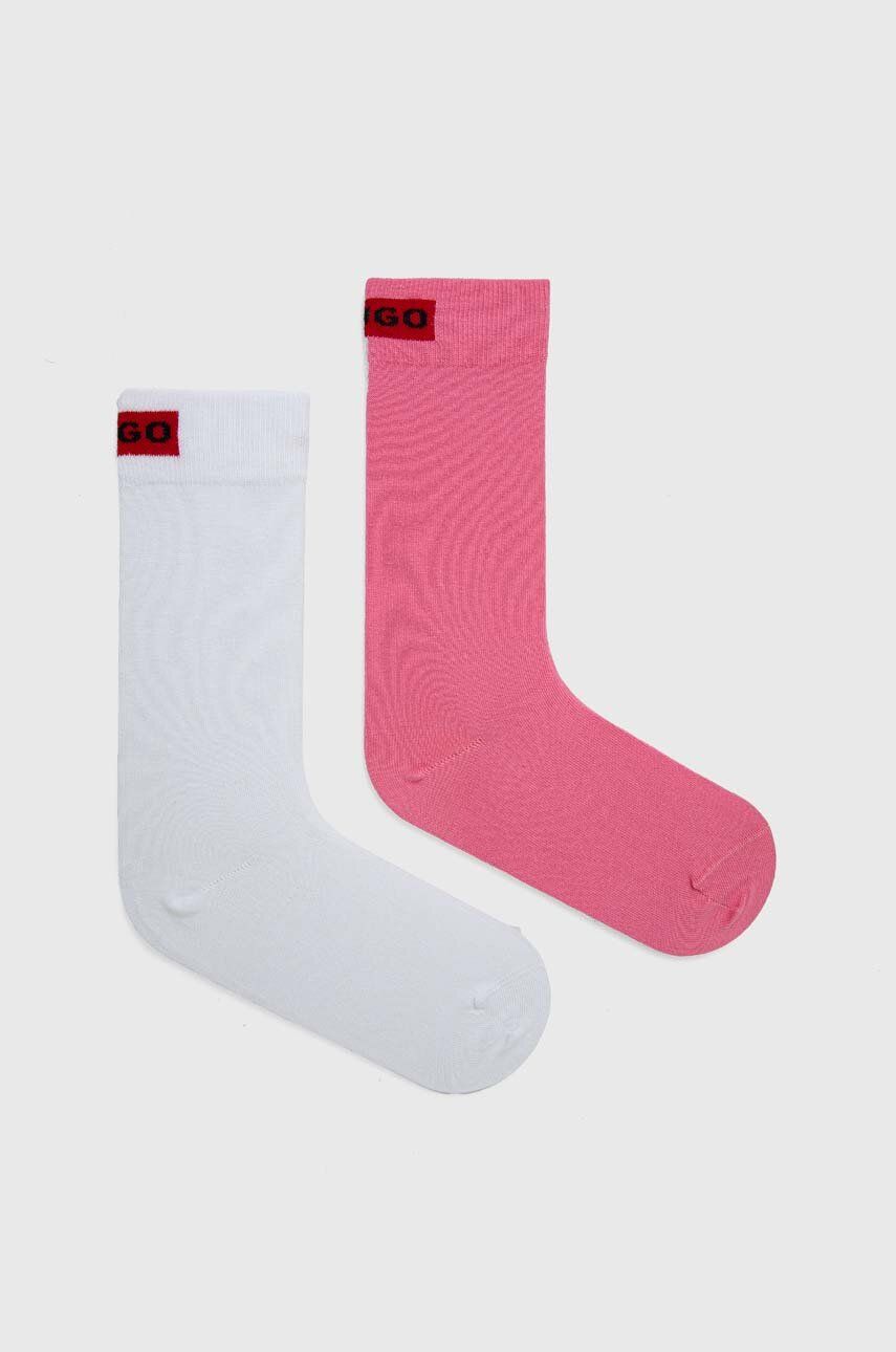 Levně Ponožky HUGO 2-pack dámské, růžová barva, 50502046