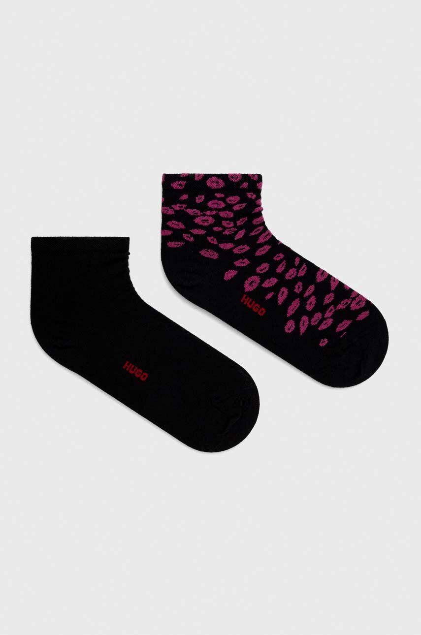 Levně Ponožky HUGO 2-pack dámské, černá barva, 50510686
