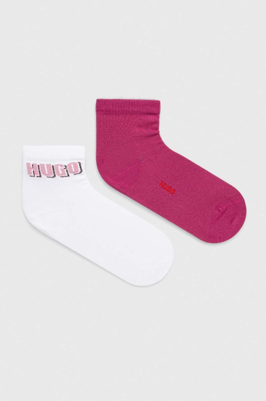 HUGO sosete 2-pack femei, culoarea alb - Shoppu.ro