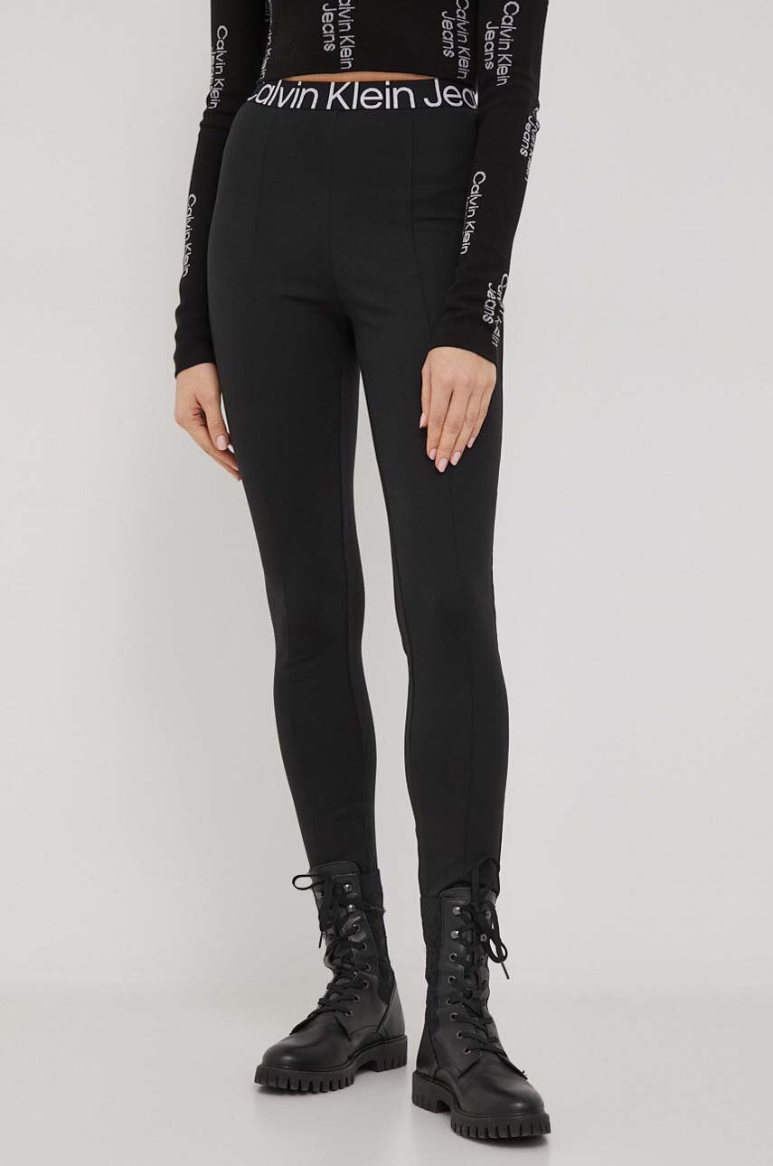 Levně Legíny Calvin Klein Jeans dámské, černá barva, hladké, J20J222601
