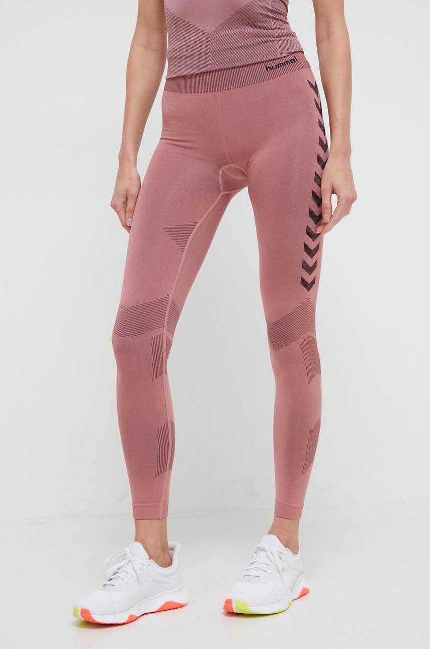 Hummel leggins de antrenament First culoarea roz, modelator