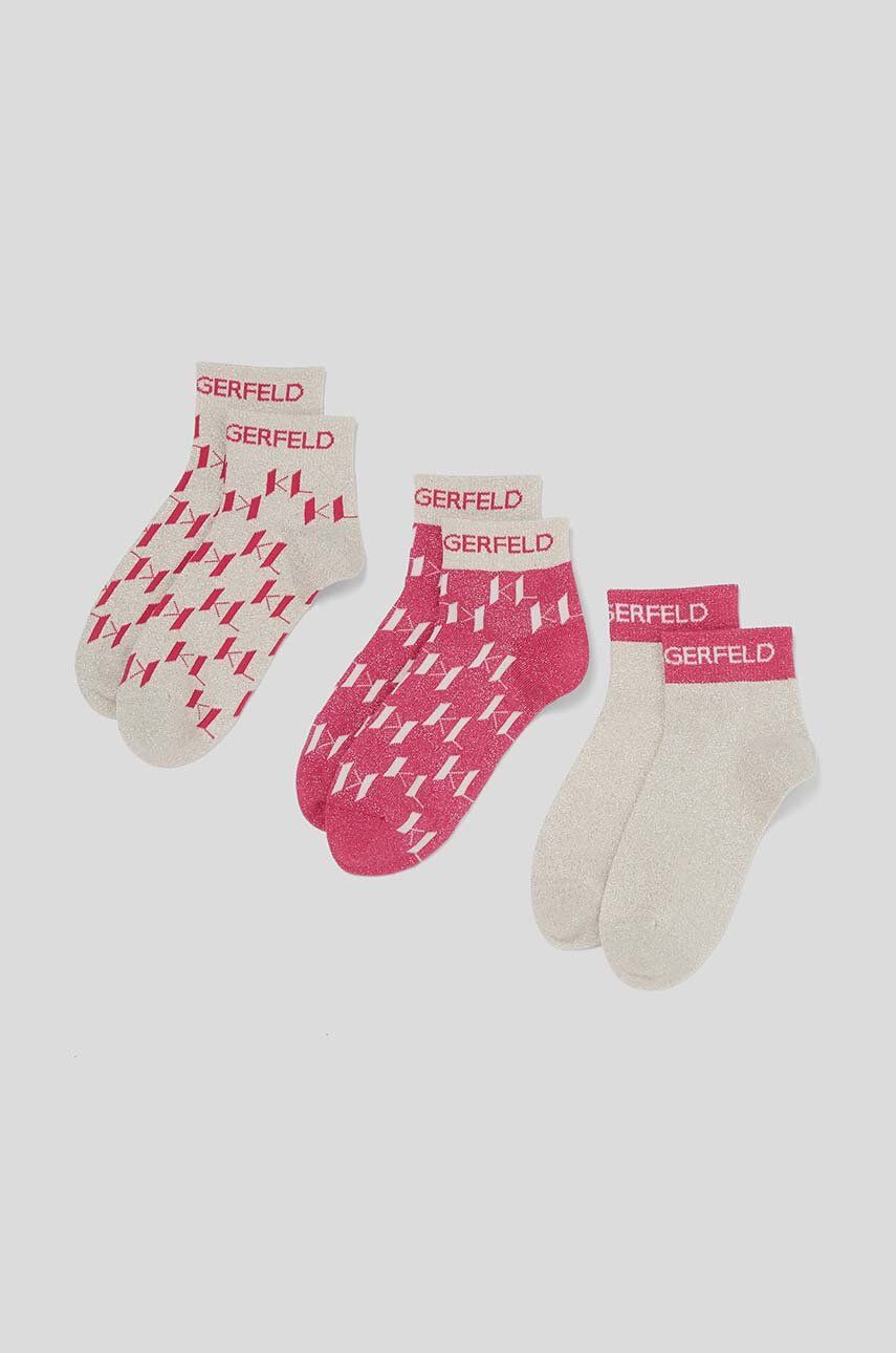 Levně Ponožky Karl Lagerfeld 3-pack dámské, růžová barva