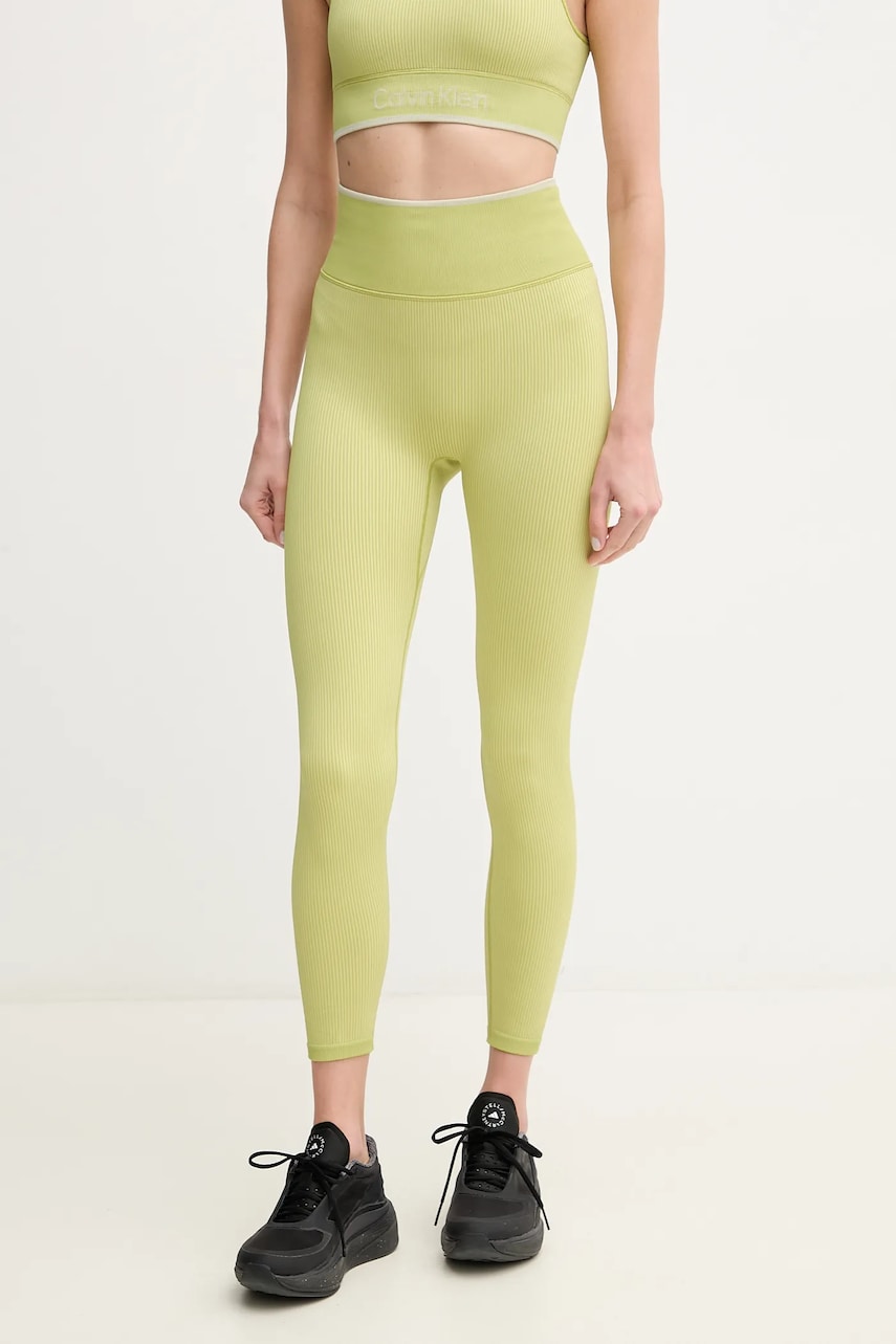 Levně Tréninkové legíny Calvin Klein Performance béžová barva, hladké, 00GWS4L643