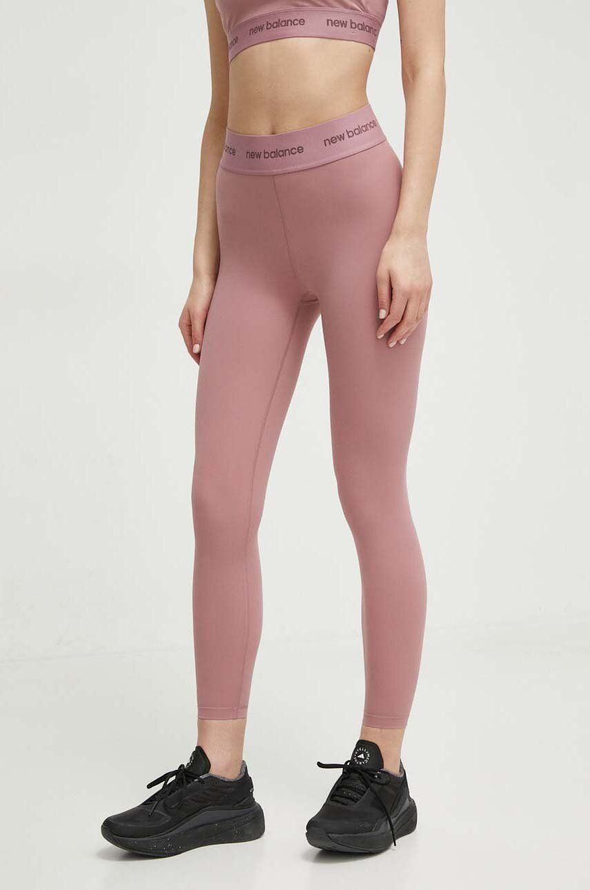 New Balance leggins de antrenament Sleek culoarea roz, cu imprimeu