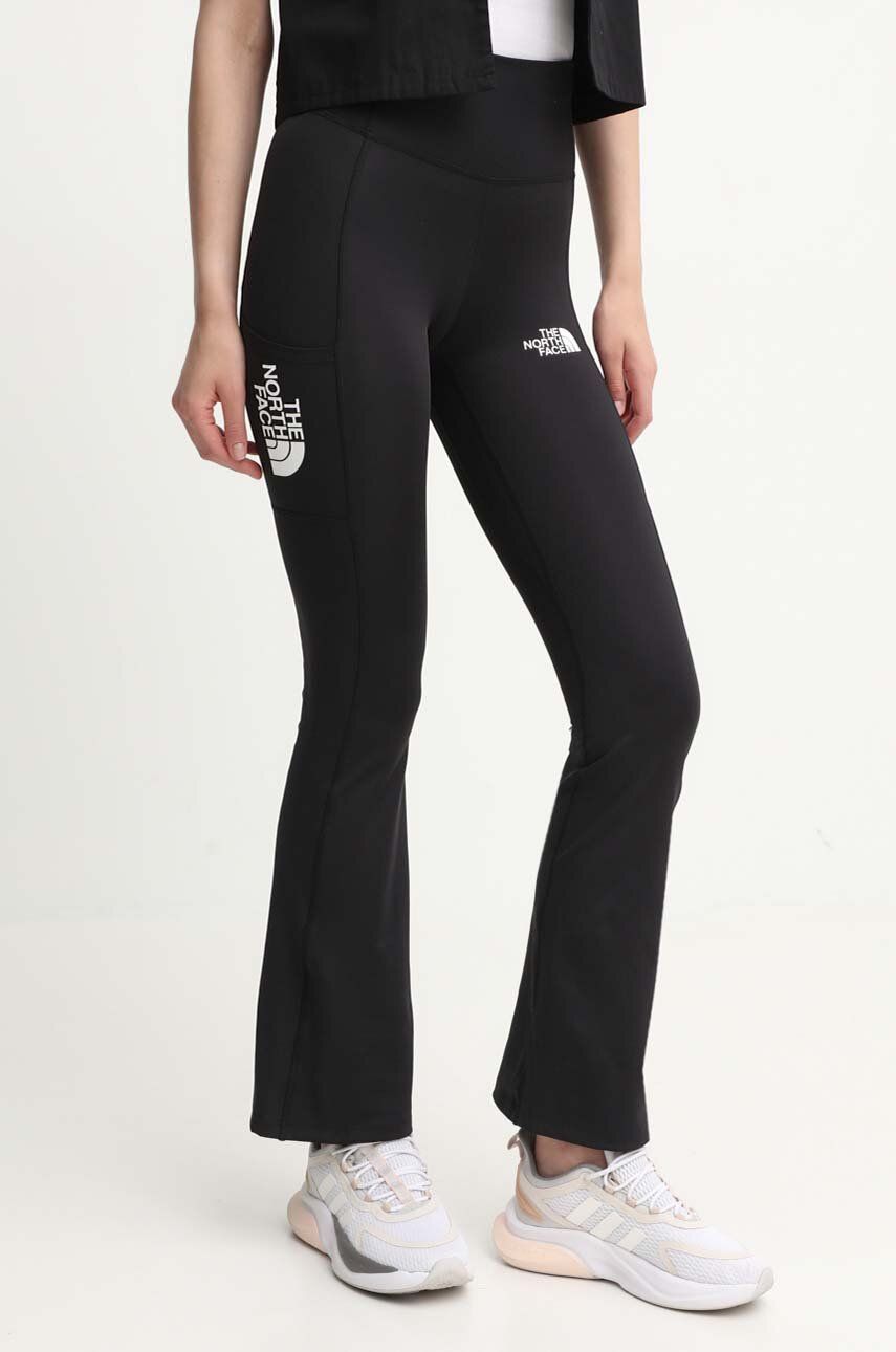 The North Face pantaloni femei, culoarea negru, evazati, high waist, NF0A87A6JK31