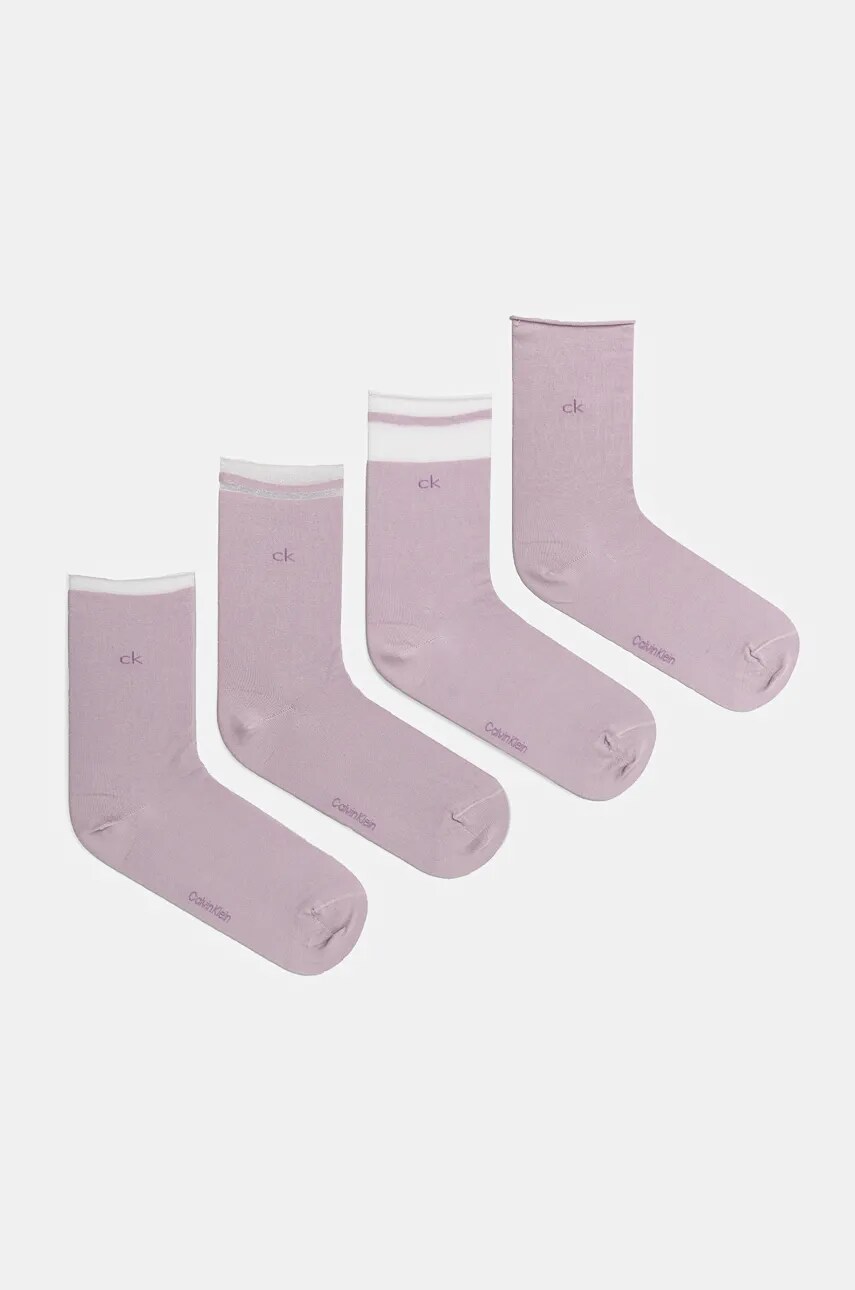 Levně Ponožky Calvin Klein 4-pack dámské, fialová barva, 701229442