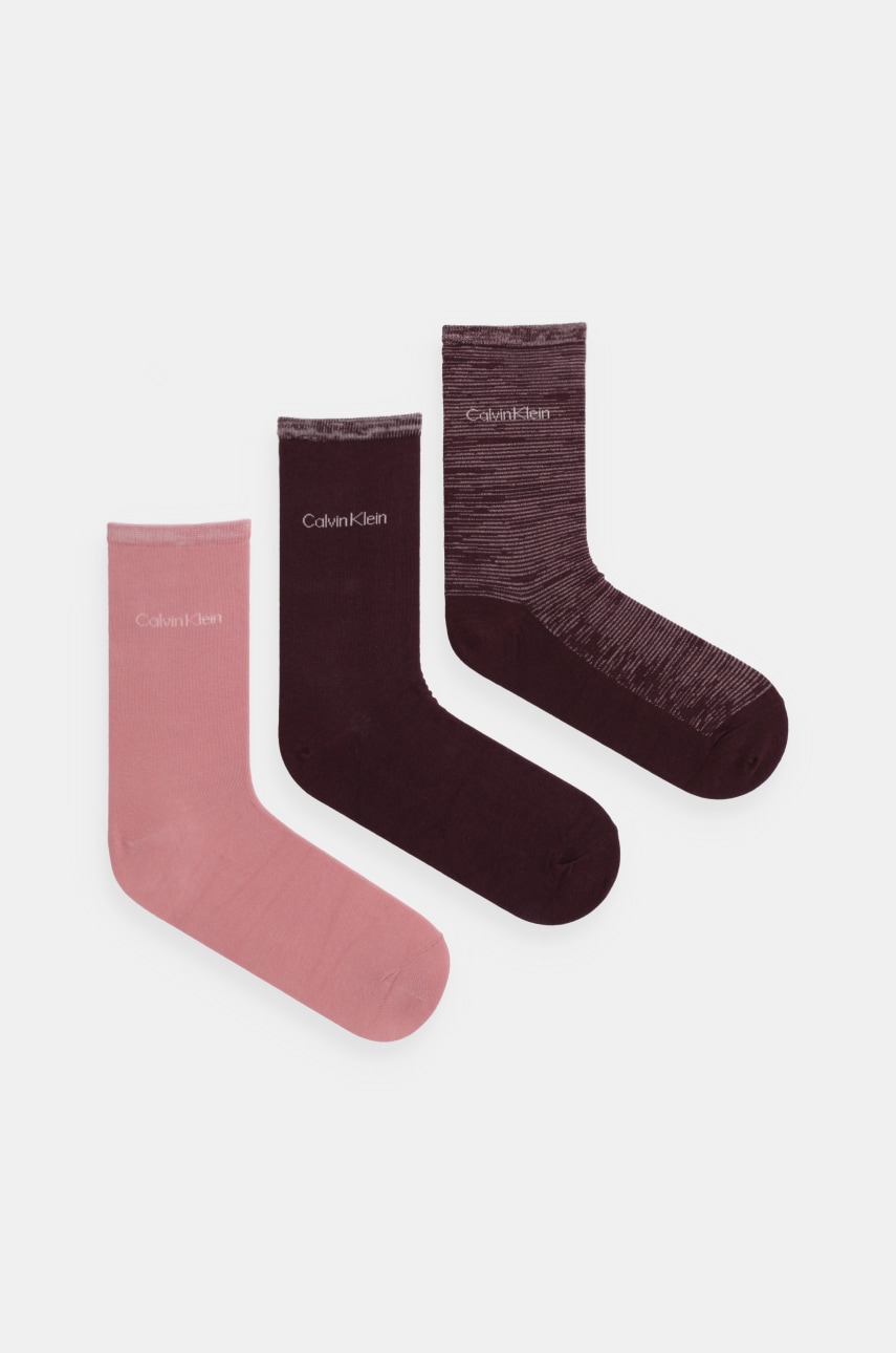 Levně Ponožky Calvin Klein 3-pack dámské, růžová barva, 701229443