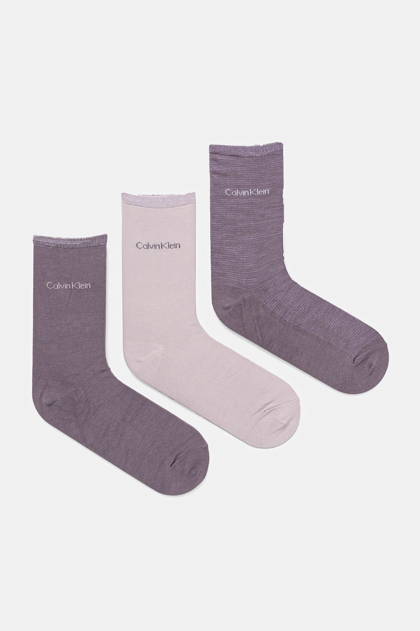 Levně Ponožky Calvin Klein 3-pack dámské, fialová barva, 701229443