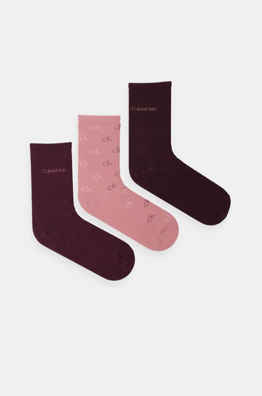 Levně Ponožky Calvin Klein 3-pack dámské, růžová barva, 701229444