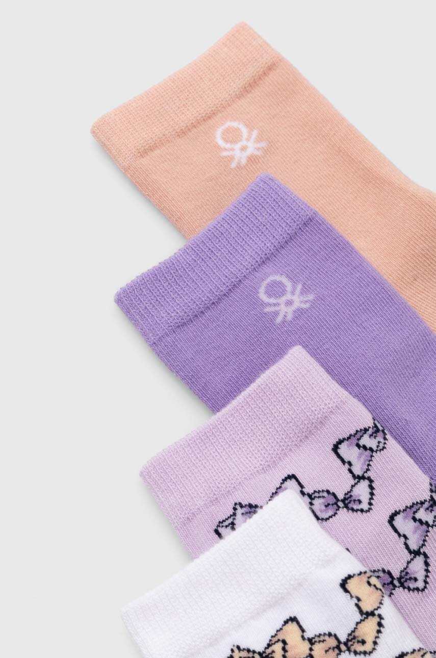Дитячі шкарпетки United Colors of Benetton 4-pack колір фіолетовий