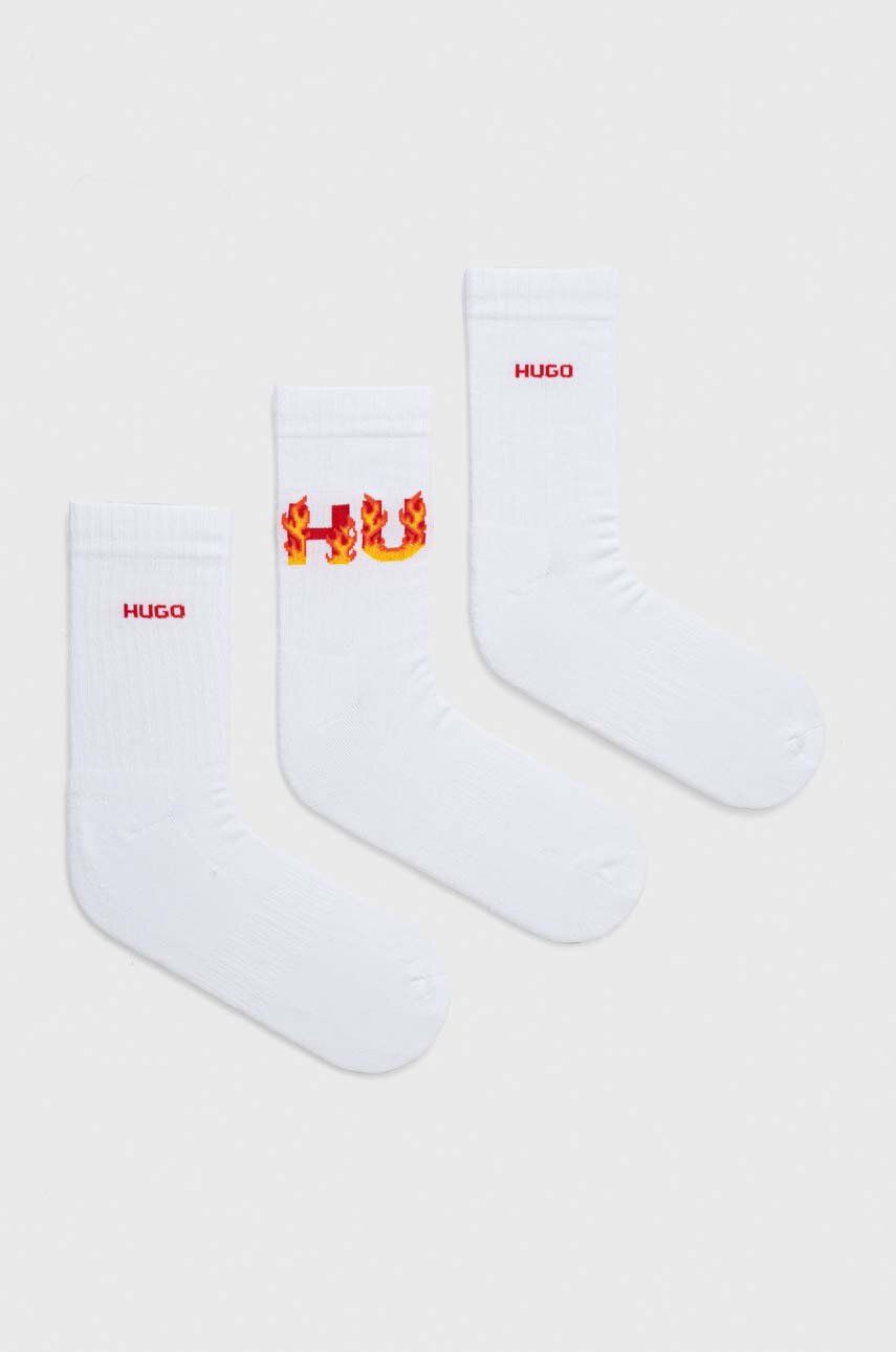 Levně Ponožky HUGO 3-pack pánské, bílá barva
