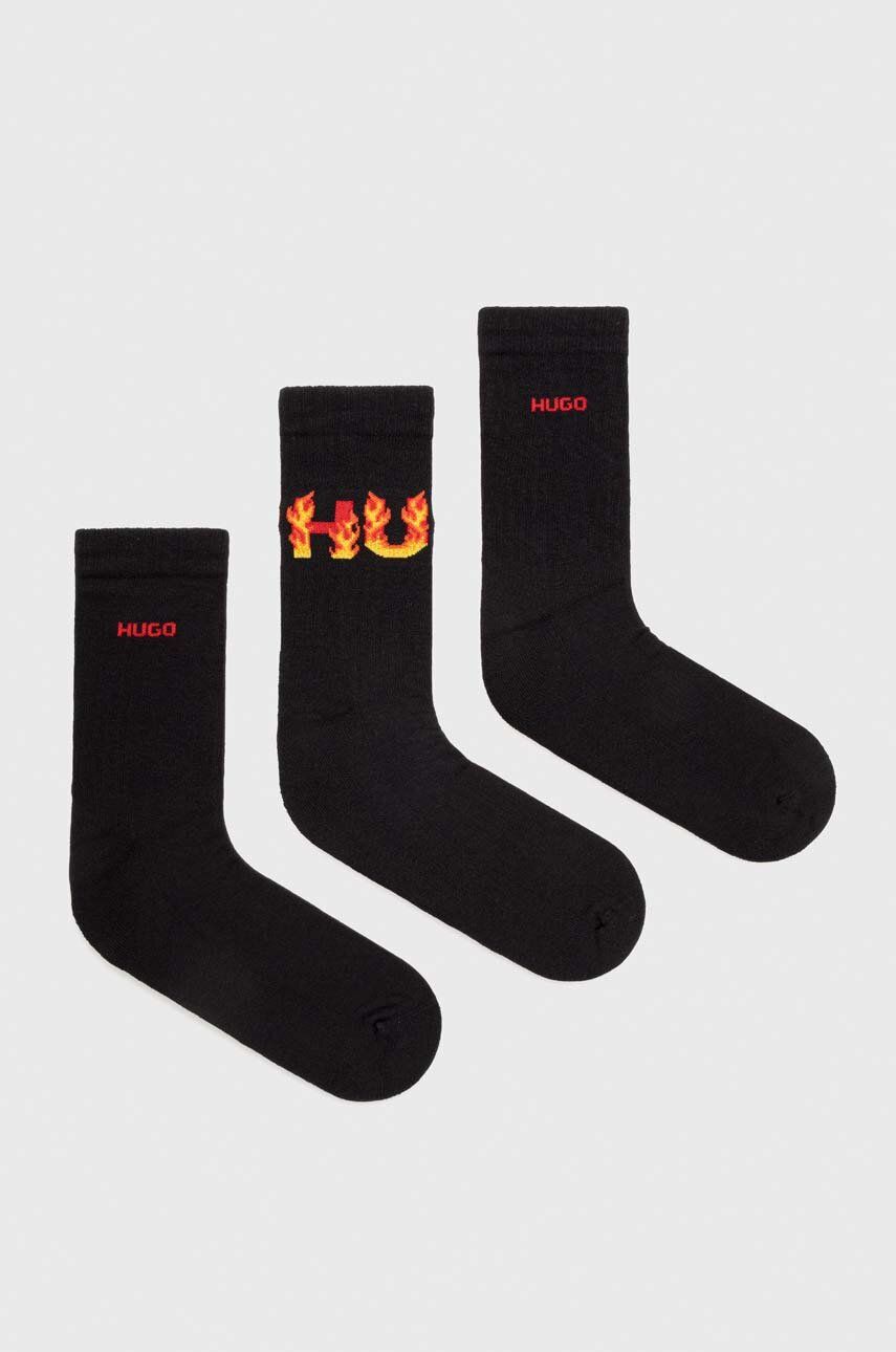 Levně Ponožky HUGO 3-pack pánské, černá barva, 50510808