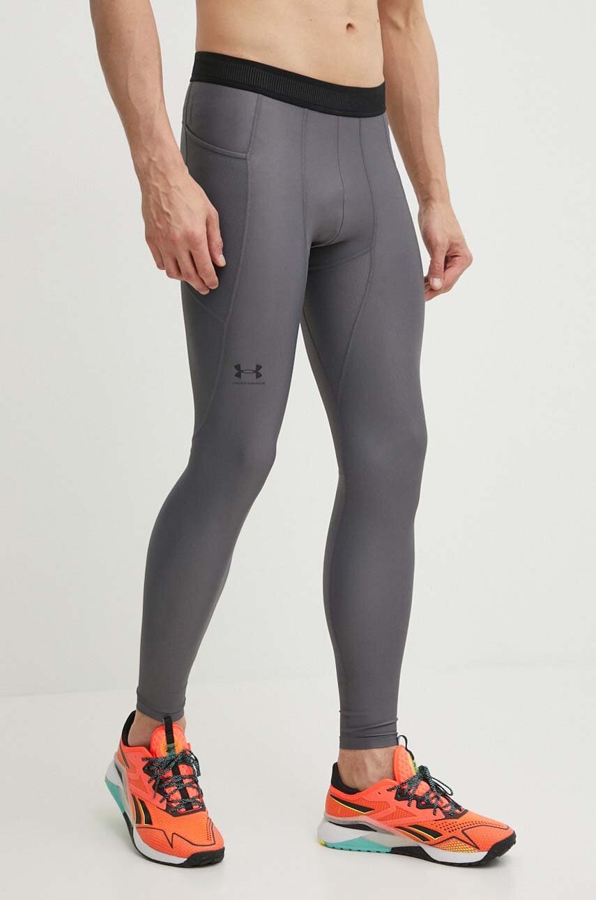Under Armour leggins de antrenament Iso-Chill culoarea gri, neted Under Armour leggins de antrenament Iso-Chill culoarea gri, neted