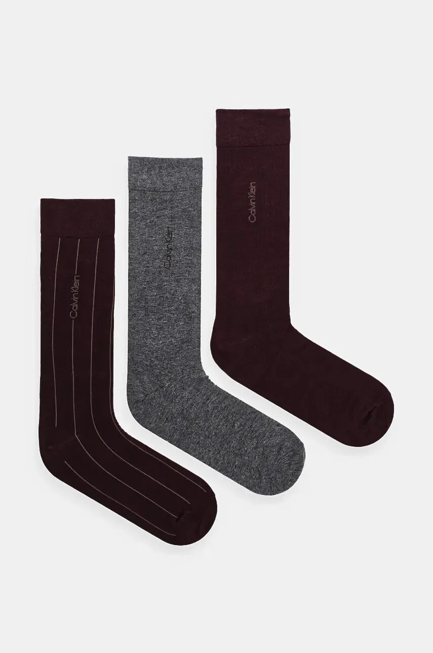 Levně Ponožky Calvin Klein 3-pack pánské, vínová barva, 701230087