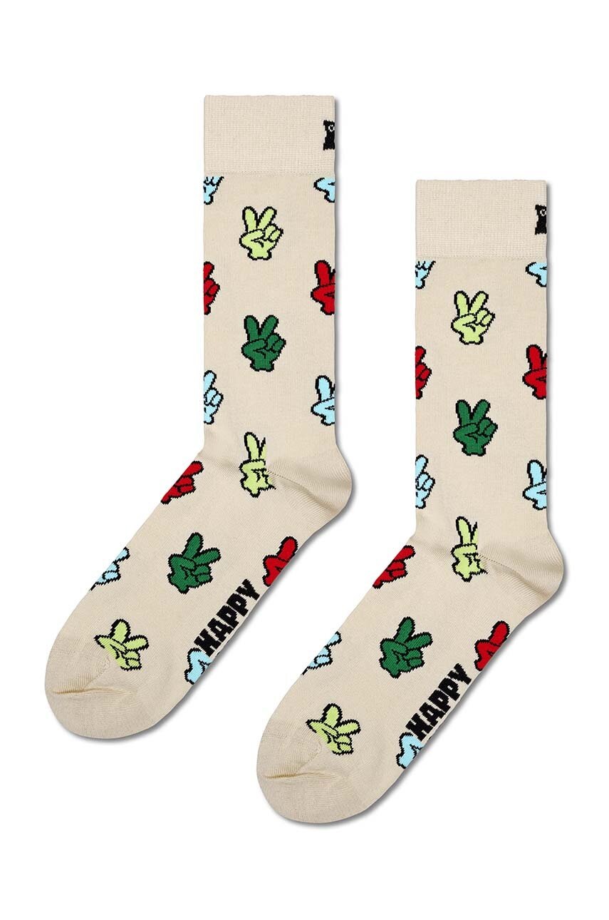 Happy Socks sosete Victory Sign Sock culoarea bej