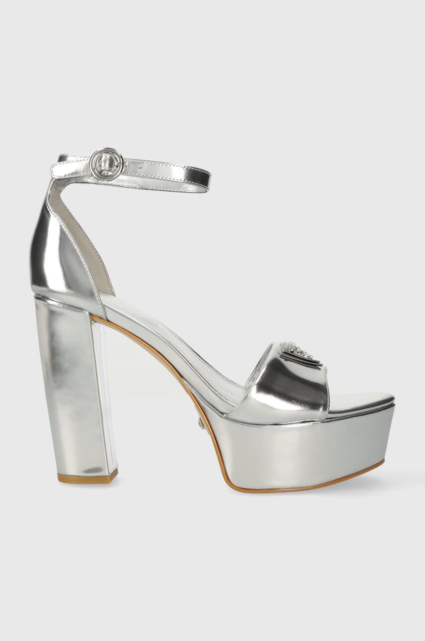 Levně Kožené sandály Guess SETON stříbrná barva, FLPSET LEM03