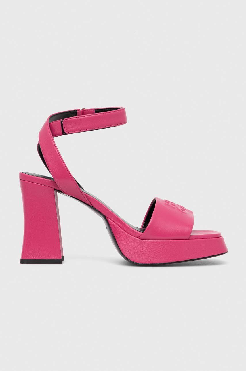 Levně Kožené sandály HUGO Vicky růžová barva, 50513175