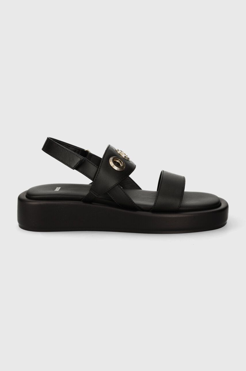 Levně Kožené sandály BOSS Scarlet dámské, černá barva, na platformě, 50513299