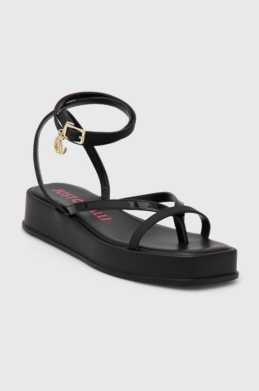 Just Cavalli sandale de piele femei, culoarea negru, cu platforma, 76RA3S75