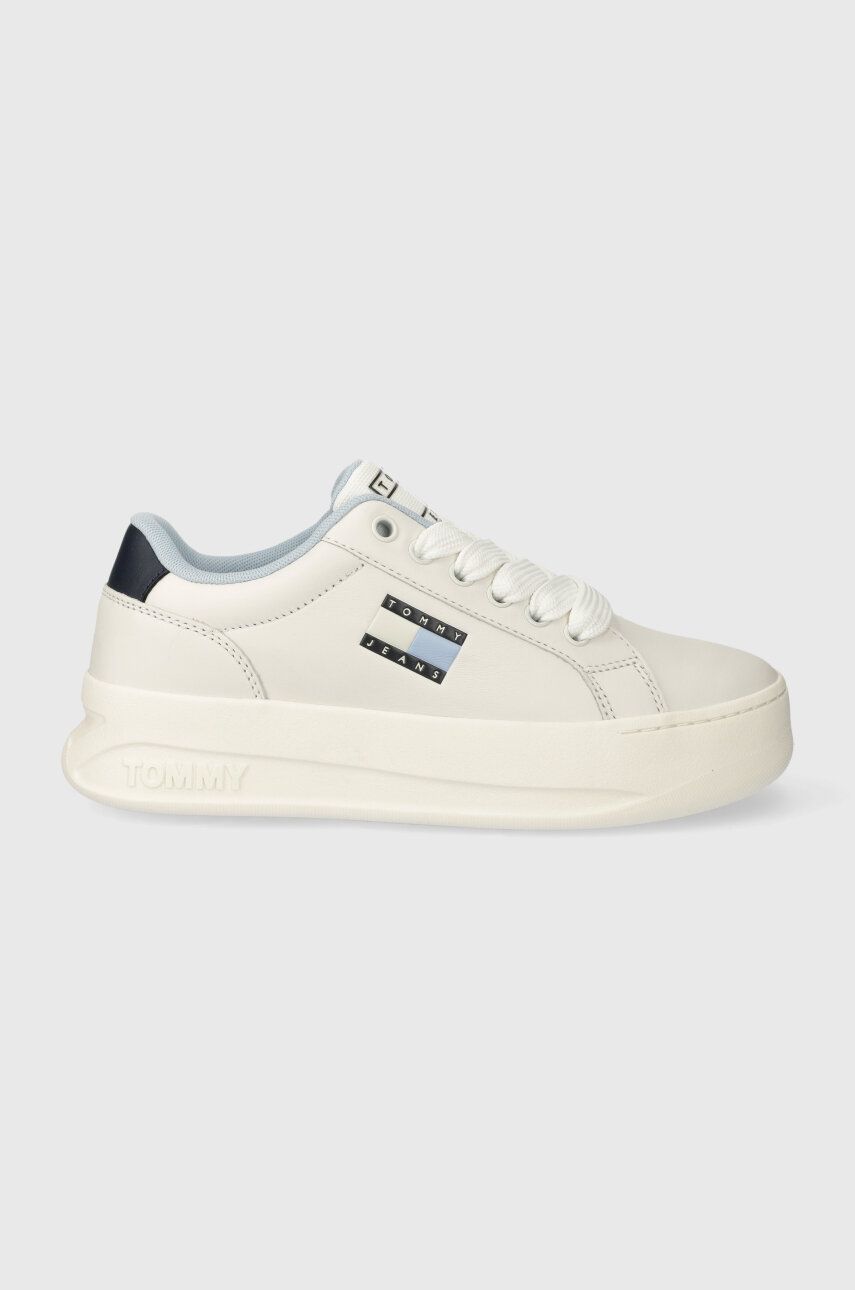 Tommy Jeans sneakers din piele TJW CITY FLATFORM culoarea alb, EN0EN02500