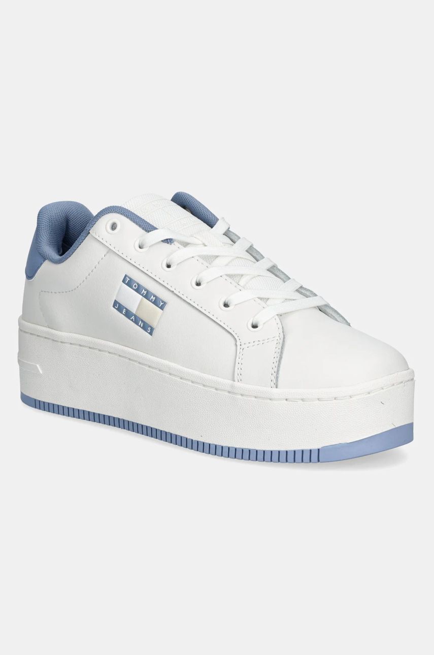 Tommy Jeans sneakers din piele TJW FLATFORM ESS culoarea alb, EN0EN02518