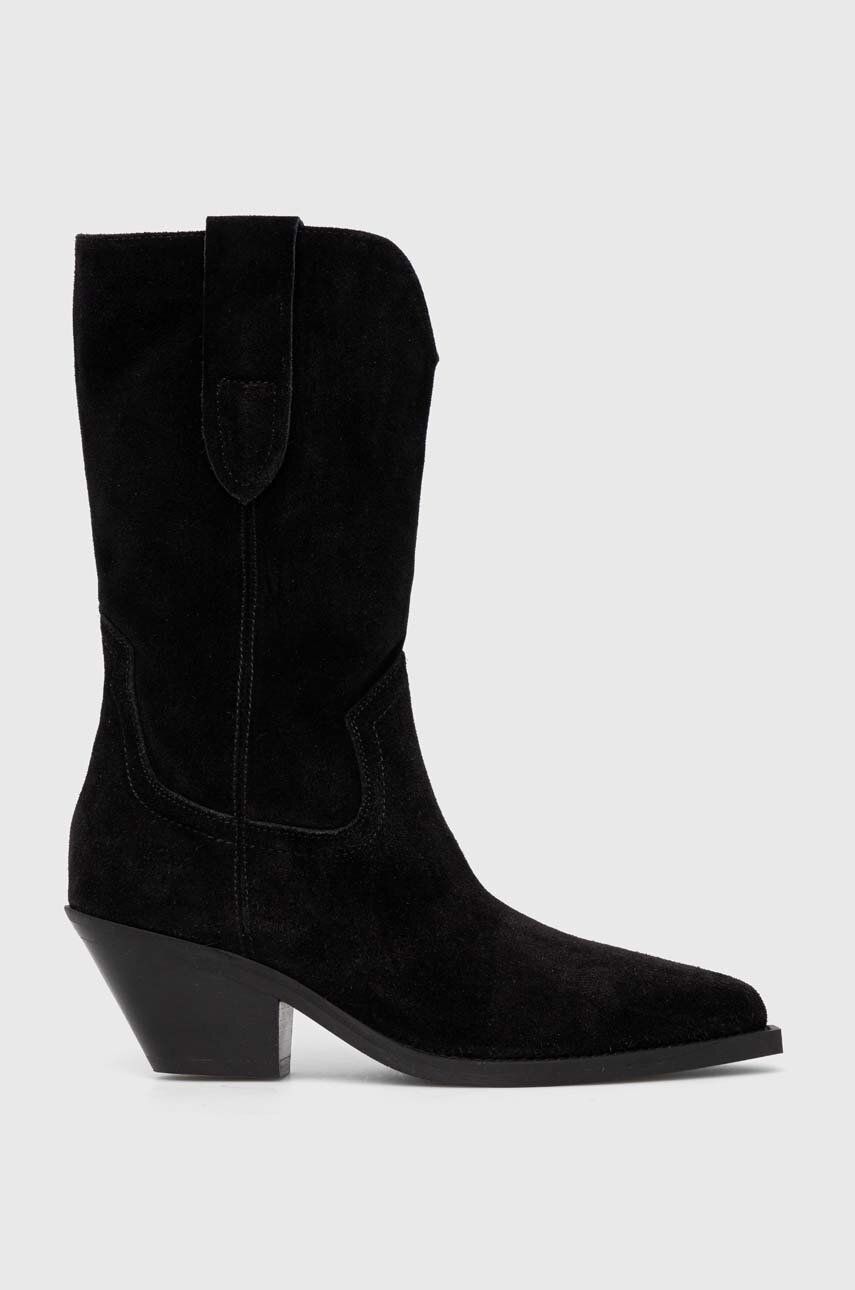 Levně Semišové kovbojské boty Copenhagen CPH237 dámské, černá barva, na podpatku
