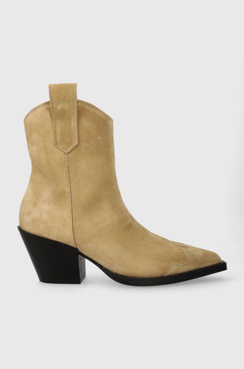 Copenhagen cizme de cowboy din piele intoarsa CPH238 suede femei, culoarea bej, cu toc drept