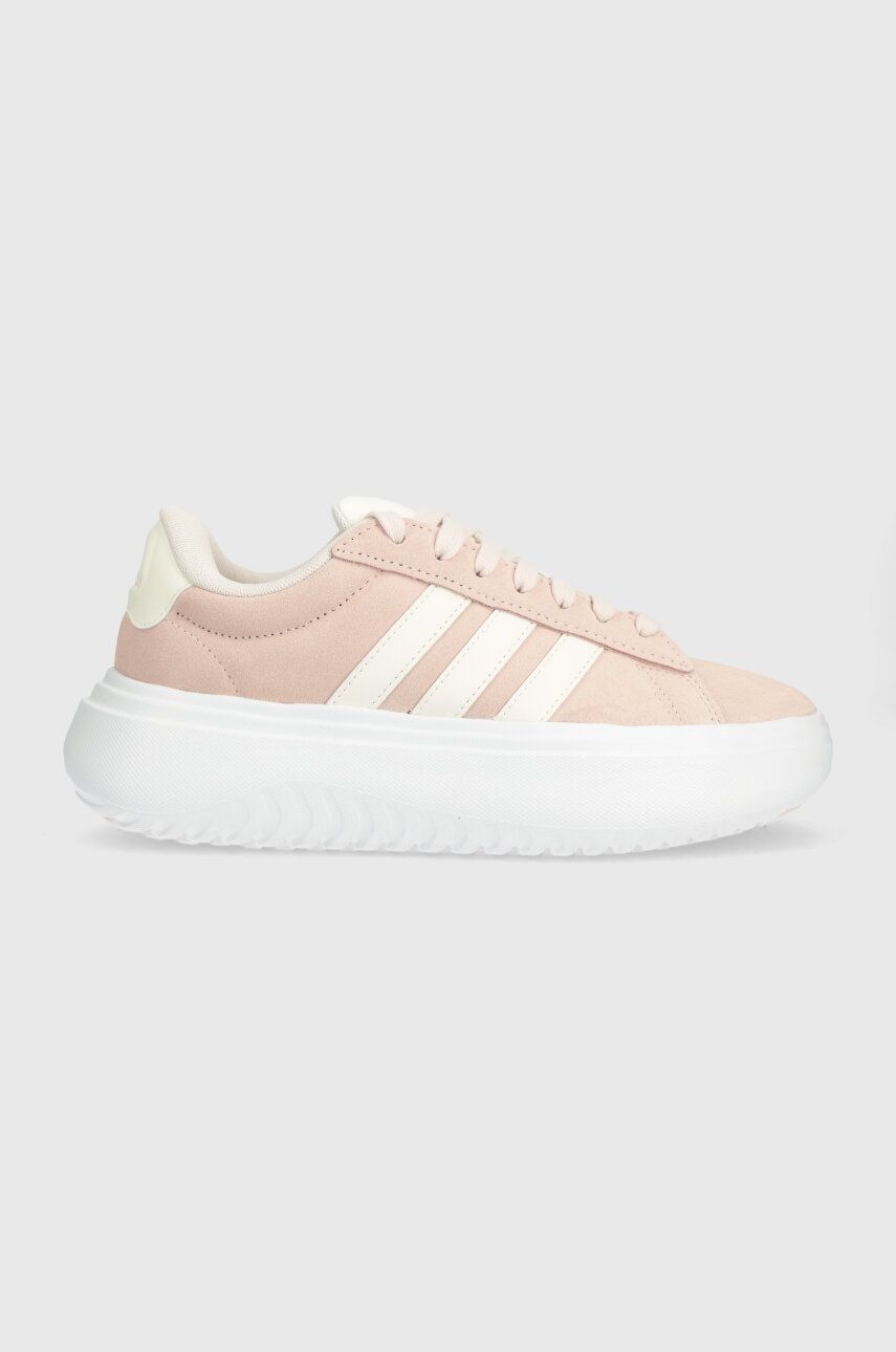 adidas sneakers din piele intoarsă GRAND COURT culoarea roz