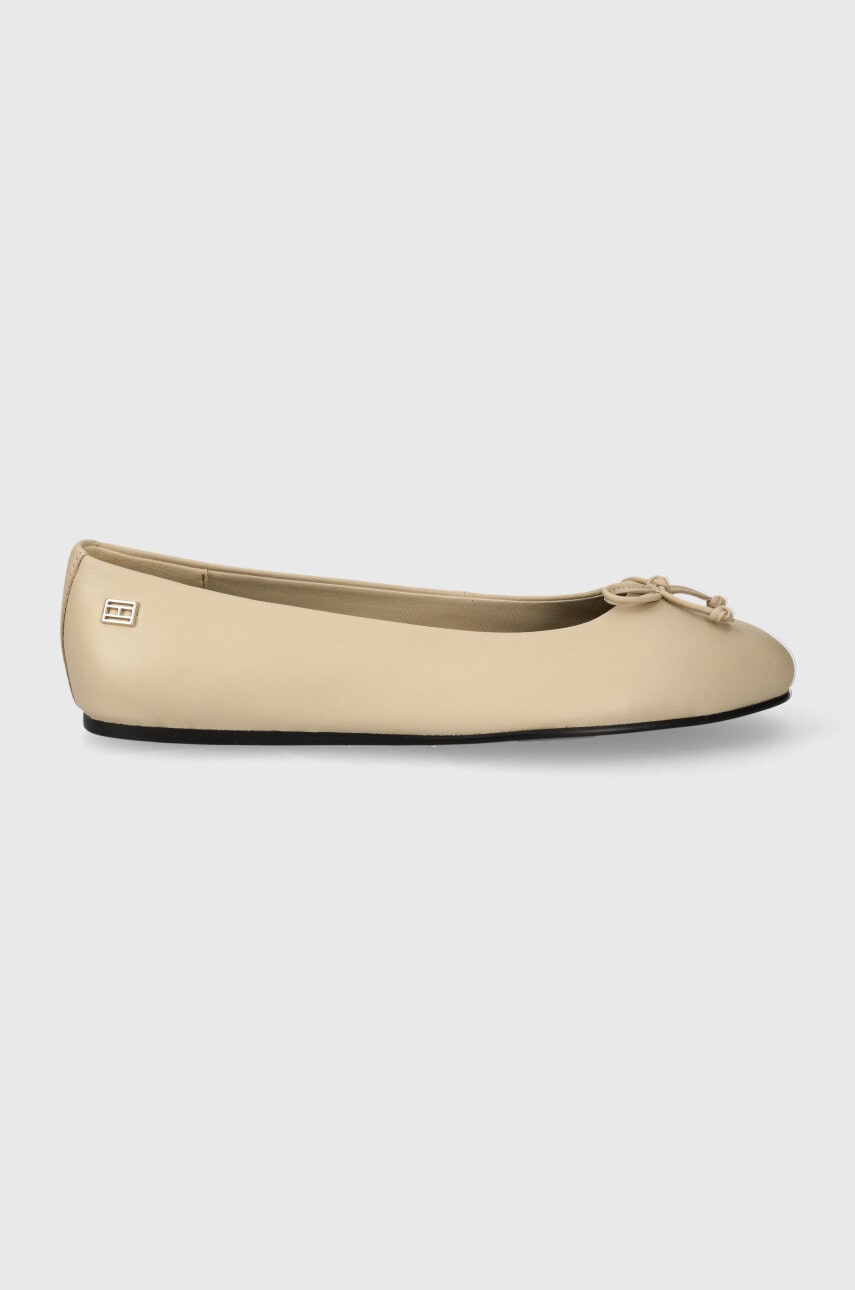 Levně Kožené baleríny Tommy Hilfiger ESSENTIAL LEATHER BALLERINA béžová barva, FW0FW07768
