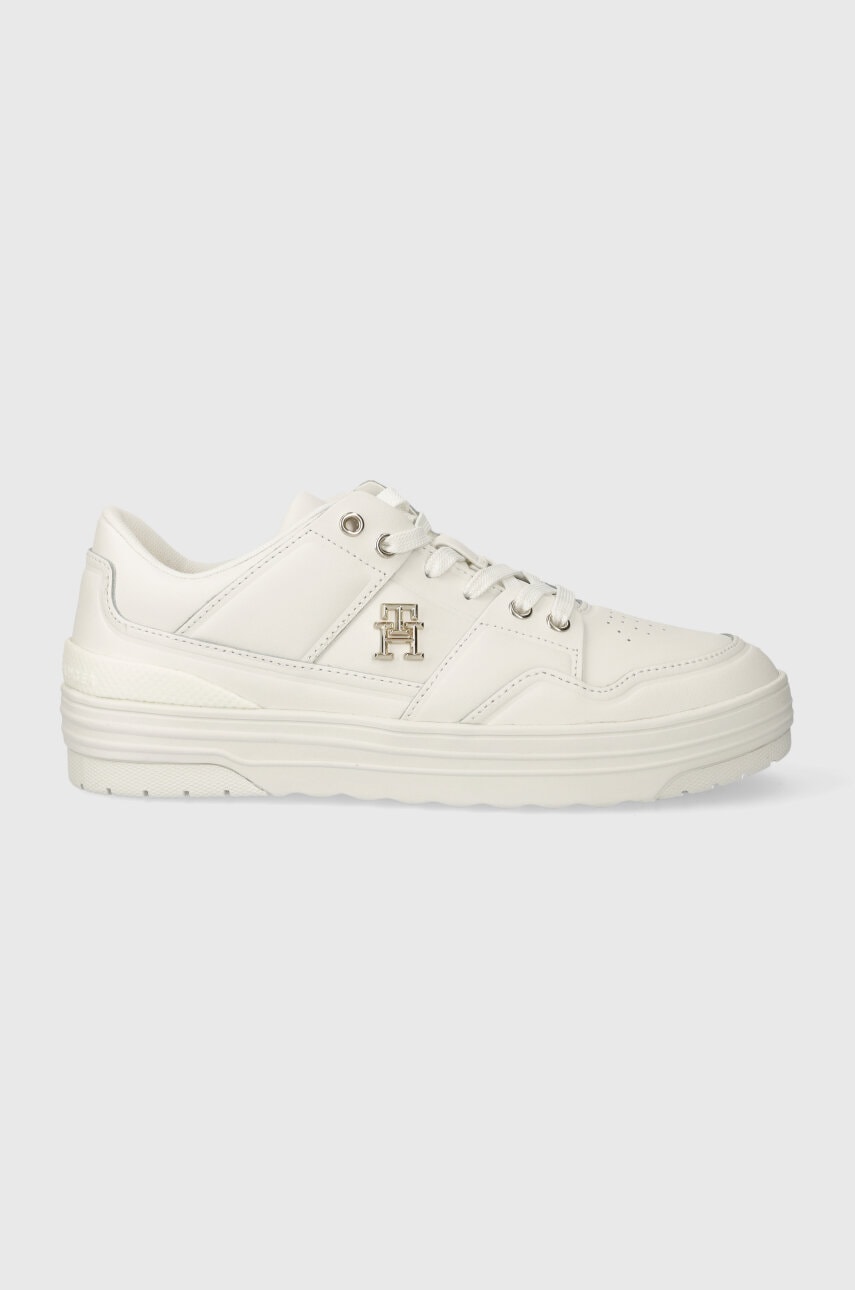 Levně Kožené tenisky Tommy Hilfiger TH BASKET SNEAKER LO bílá barva, FW0FW07756