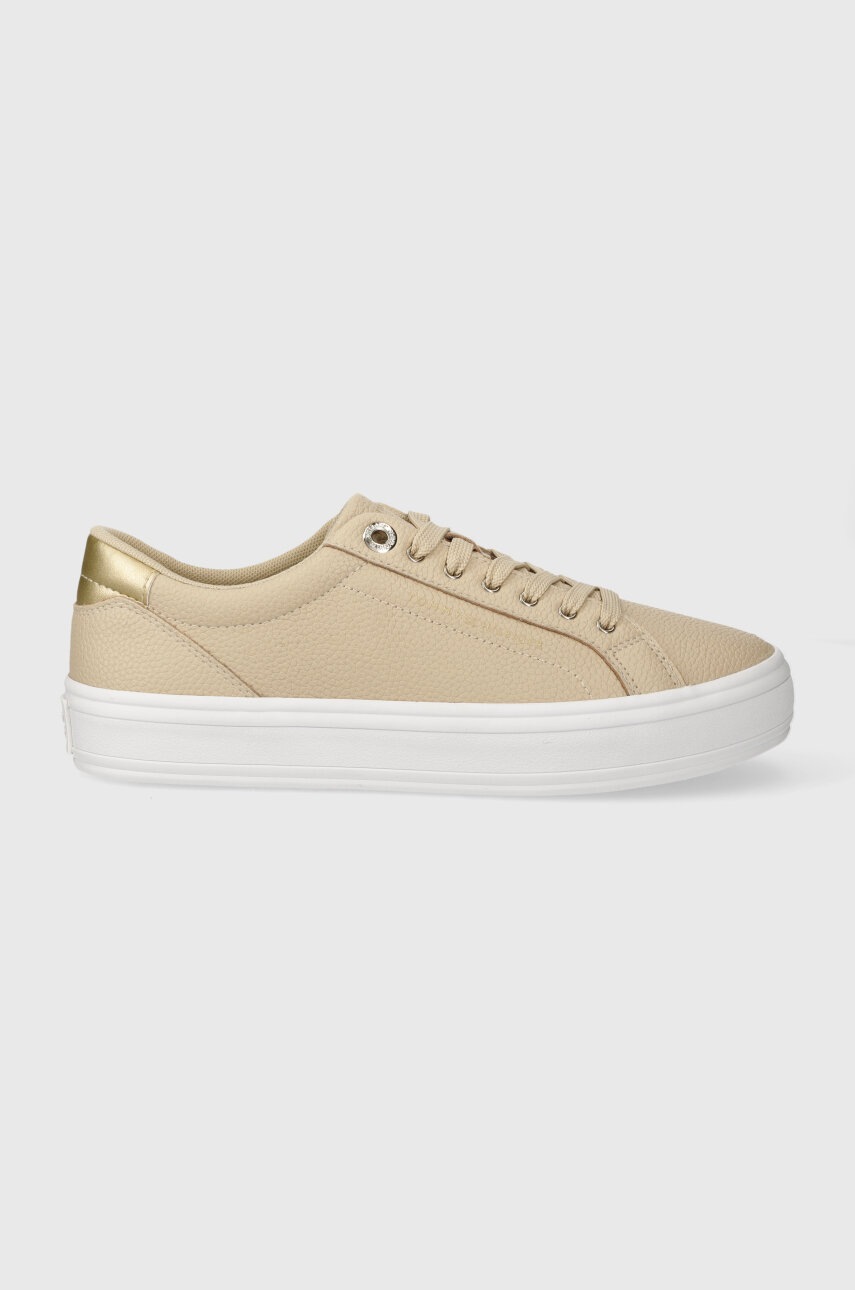 Levně Sneakers boty Tommy Hilfiger ESSENTIAL VULC LEATHER SNEAKER béžová barva, FW0FW07778