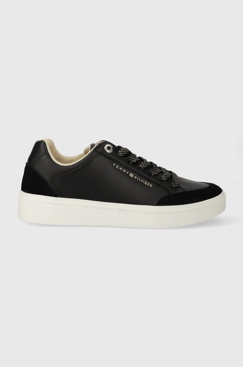 Levně Kožené sneakers boty Tommy Hilfiger SEASONAL COURT SNEAKER černá barva, FW0FW07683