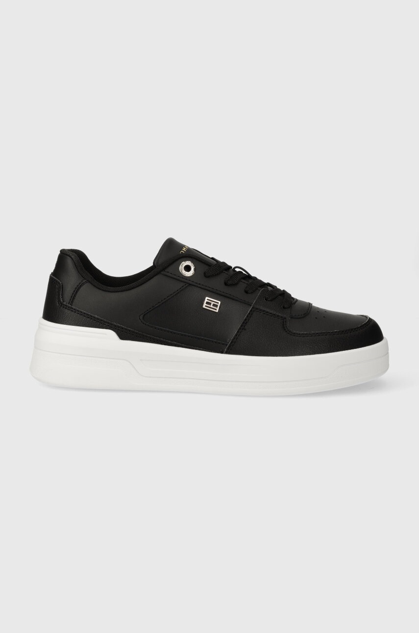 Levně Kožené sneakers boty Tommy Hilfiger ESSENTIAL BASKET SNEAKER černá barva, FW0FW07684