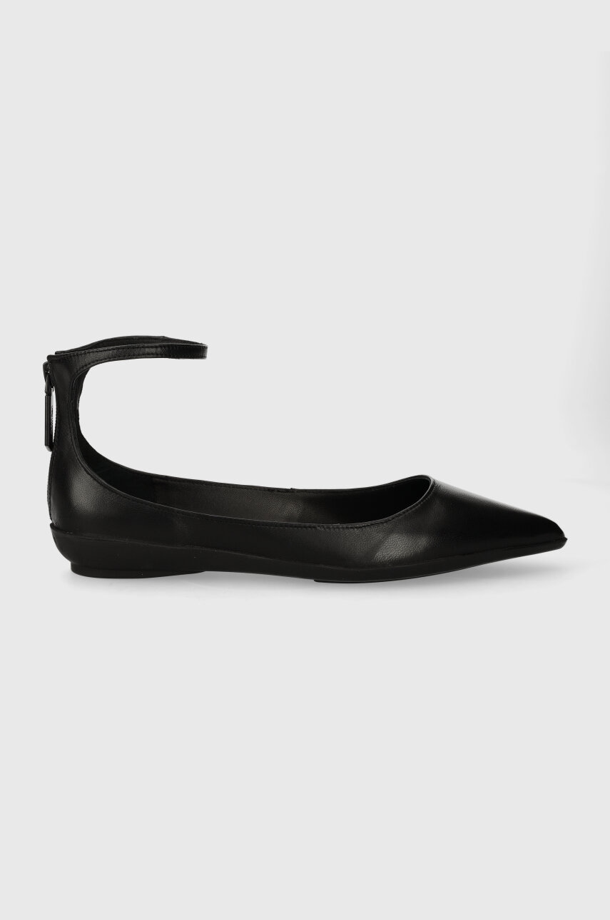 Levně Kožené baleríny Calvin Klein WRAPPED ANKLE STRAP BALLERINA černá barva, HW0HW01840