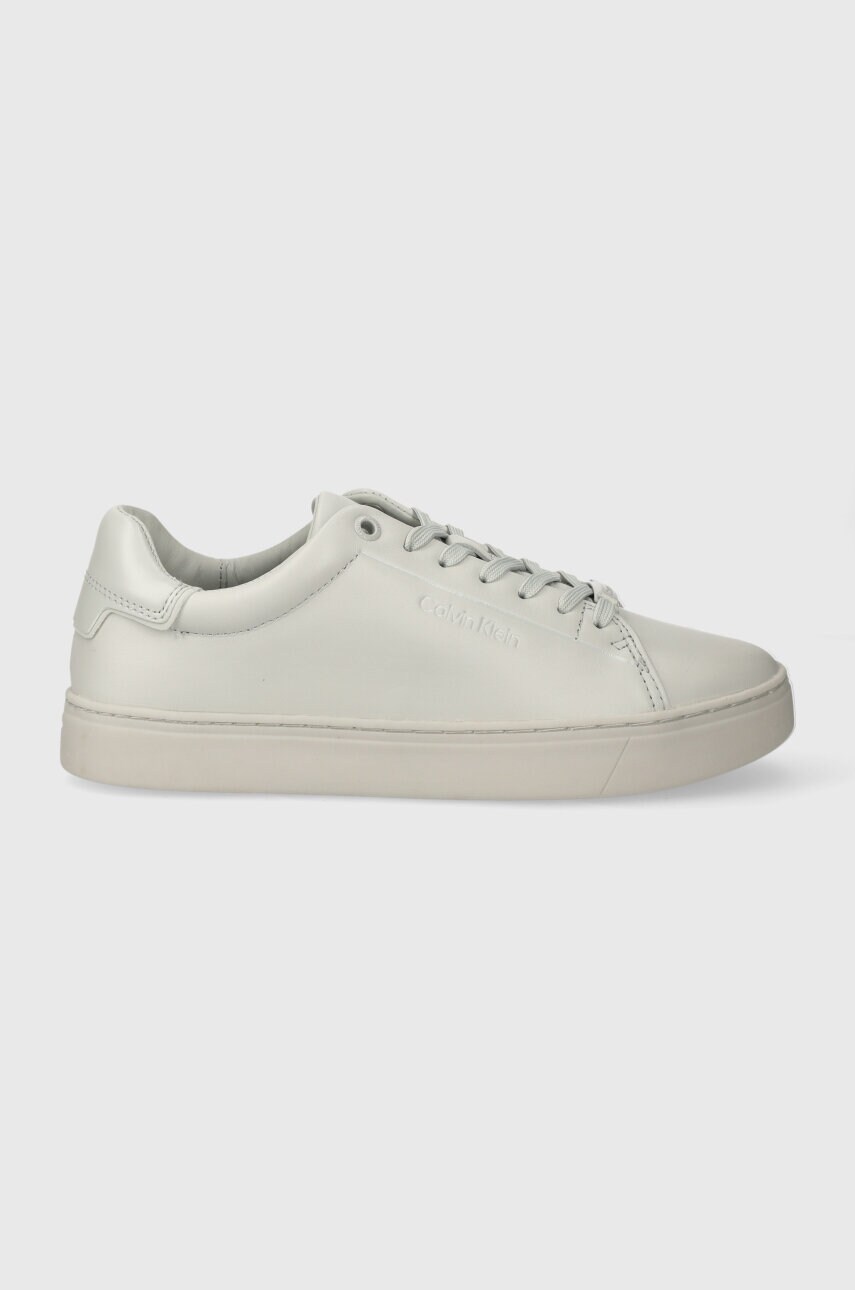Levně Kožené tenisky Calvin Klein CLEAN CUPSOLE LACE UP šedá barva, HW0HW01863