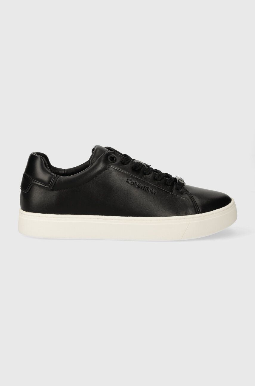 Levně Kožené sneakers boty Calvin Klein CLEAN CUPSOLE LACE UP černá barva, HW0HW01863