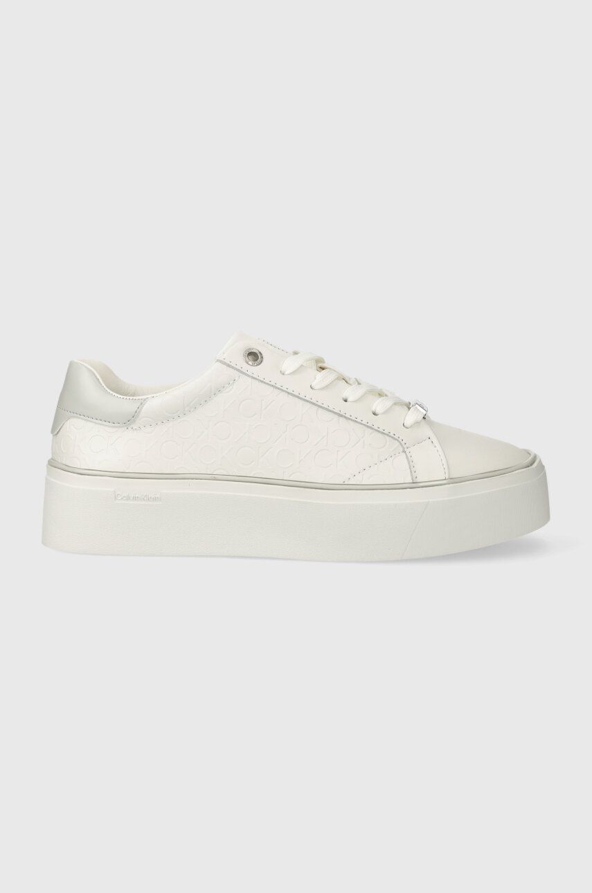 Levně Kožené sneakers boty Calvin Klein FLATFORM C LACE UP - MONO MIX bílá barva, HW0HW01870