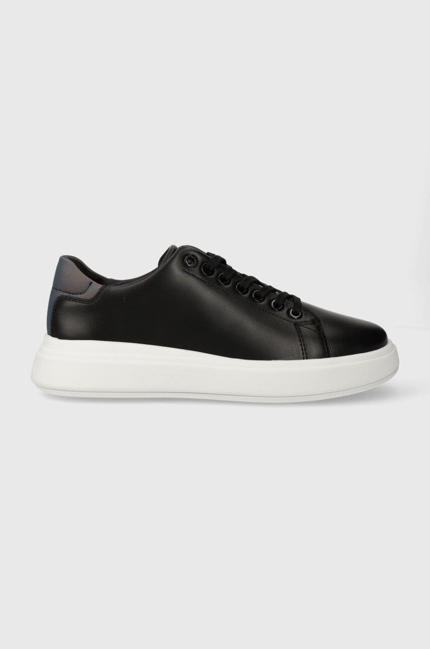 Levně Kožené sneakers boty Calvin Klein RAISED CUPSOLE LACE UP LUMINOUS černá barva, HW0HW01997