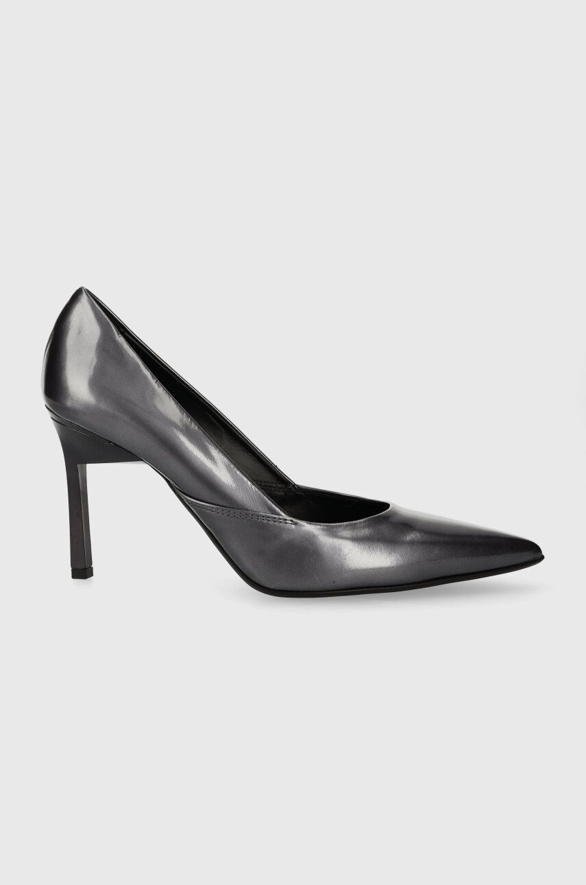 Levně Kožené lodičky Calvin Klein GEO STILETTO PUMP 90 - PEARL šedá barva, HW0HW01998