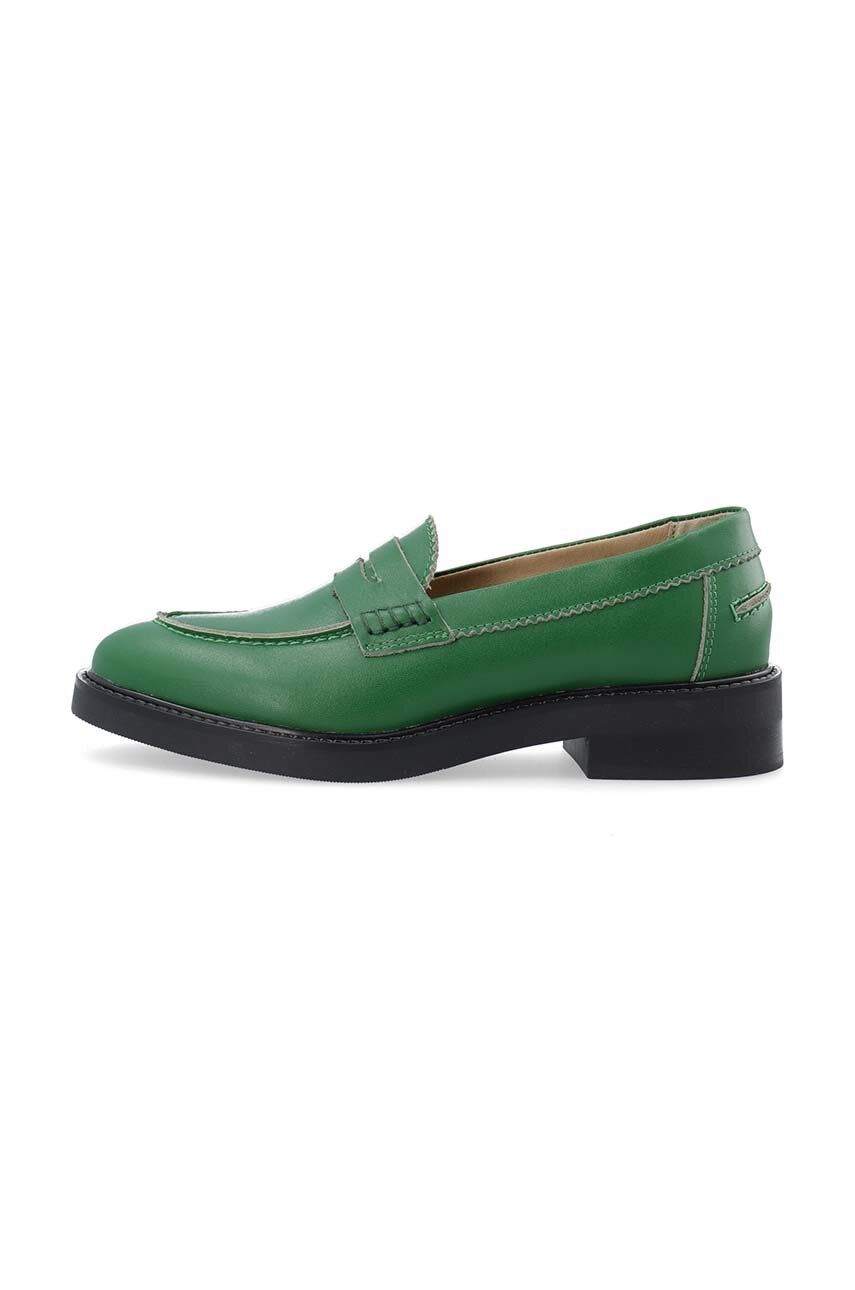 Bianco mocasini de piele BIAALMA femei, culoarea verde, cu toc plat, 11250989