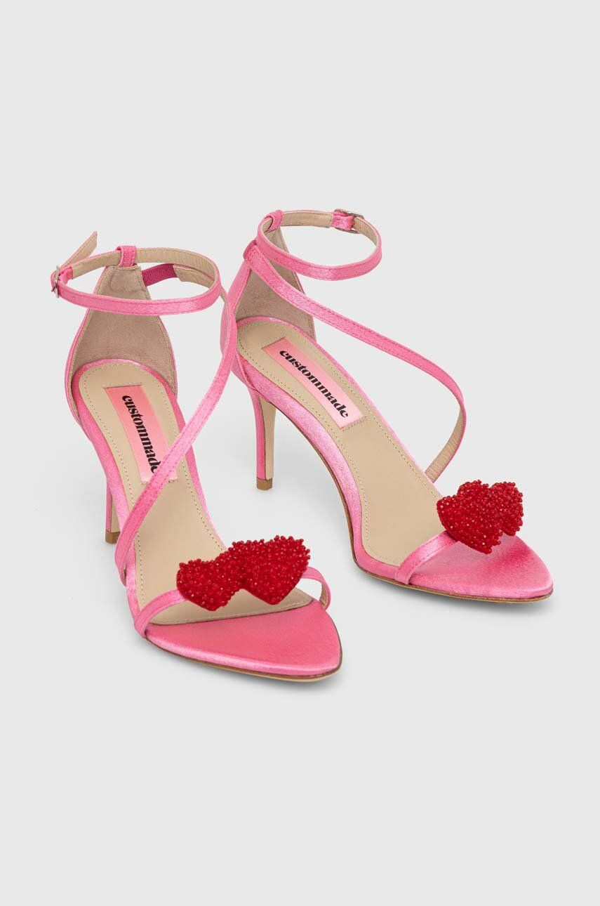 Custommade sandale Amy Satin Heart culoarea roz, 000401098