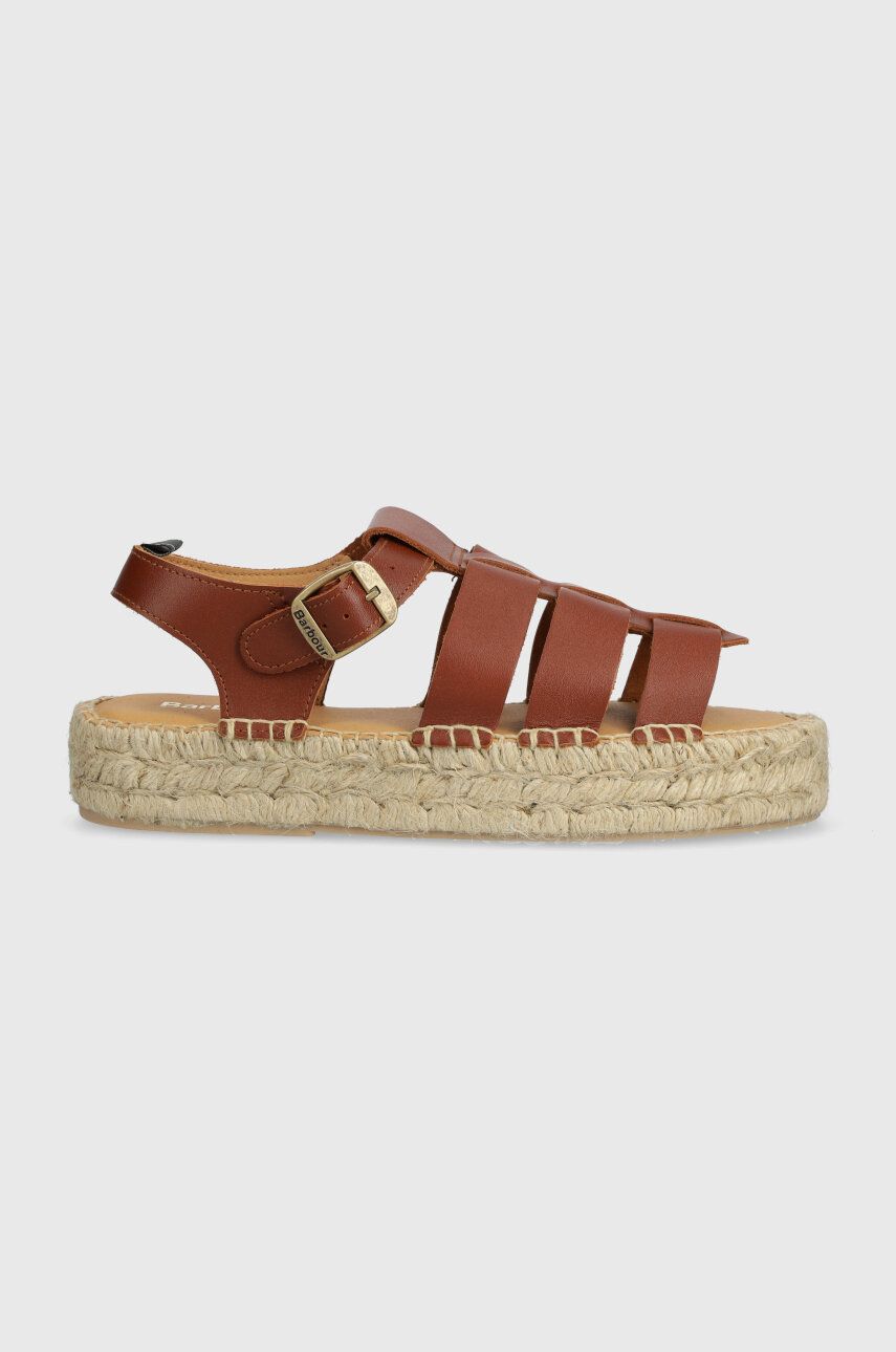 Levně Kožené sandály Barbour Paloma dámské, hnědá barva, na platformě, LFO0703TA32