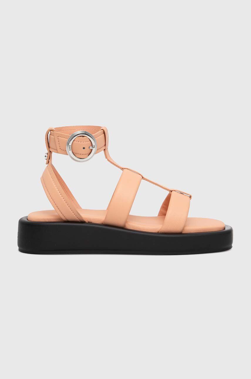 BOSS sandale de piele Scarlet femei, culoarea portocaliu, cu platforma, 50516435