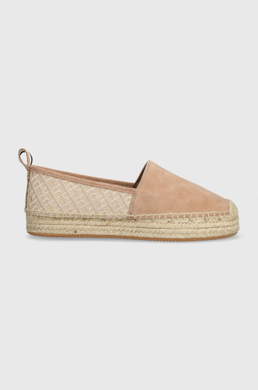 BOSS espadrile din piele intoarsa Madeira culoarea bej, cu platforma, 50516701