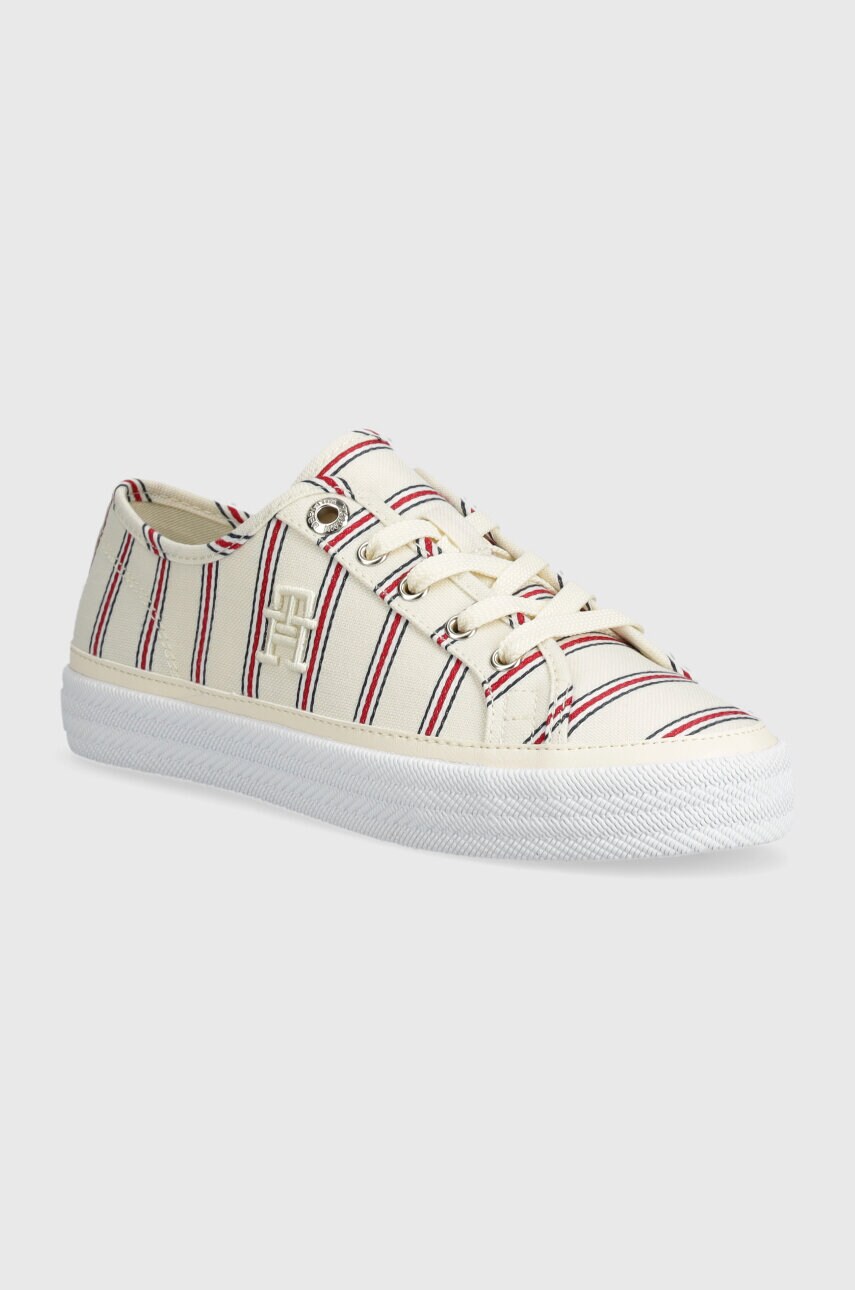 Levně Tenisky Tommy Hilfiger VULC CANVAS SNEAKER SHIRTING dámské, béžová barva, FW0FW07672