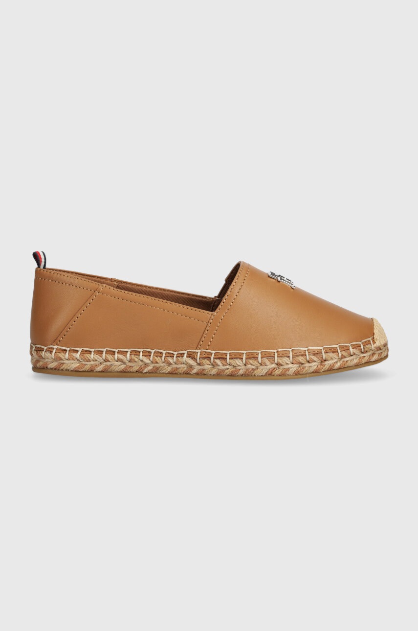 Levně Kožené espadrilky Tommy Hilfiger TH LEATHER FLAT ESPADRILLE hnědá barva, FW0FW07720