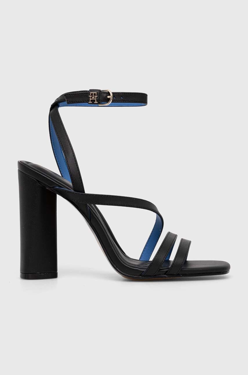 Levně Kožené sandály Tommy Hilfiger TH LEATHER BLOCK HIGH HEEL černá barva, FW0FW07752